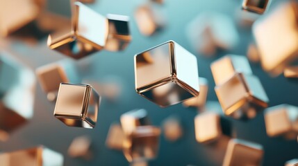 Metallic Cubes Floating in a Blue Space