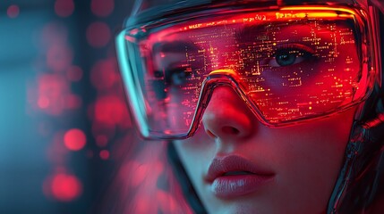 Poster - futuristic hacker in augmented reality surrounded by digital symbols and data