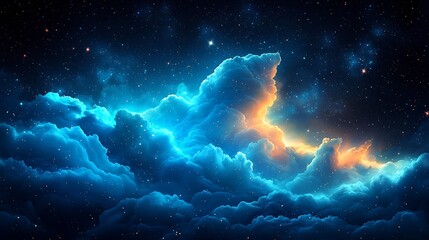 Wall Mural - tranquil cosmic nebula with vibrant blue and teal clouds drifting amidst twinkling stars