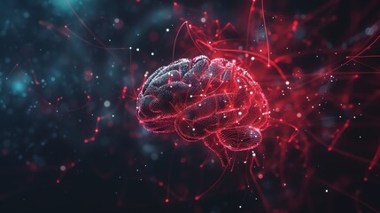 Poster - A digital rendering of a brain, with glowing red lines connecting its parts.