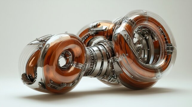 Futuristic Machine: Abstract 3D Render of Chrome and Copper Technology