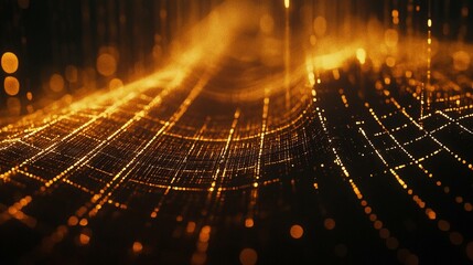 Poster - Futuristic grid illuminated by golden lights in a virtual space. Generative AI