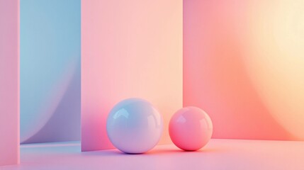 Poster - Gradient of pastel colors with spheres in minimalistic setting. Generative AI