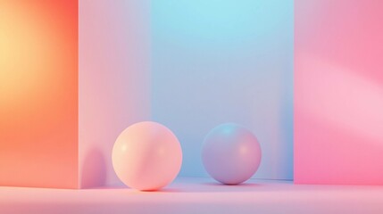 Poster - Minimalist space with pastel spheres and gradient walls, created by AI