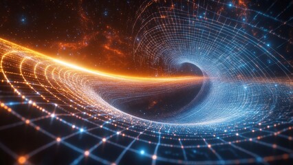Wall Mural - Black hole visualization with gravitational waves and patterns