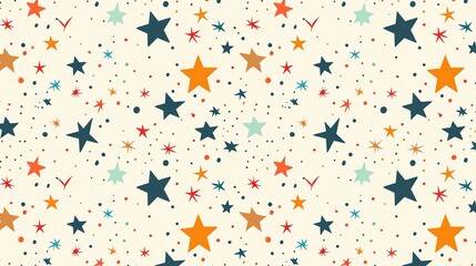 Canvas Print - a seamless pattern of colorful stars and dots on a light background.