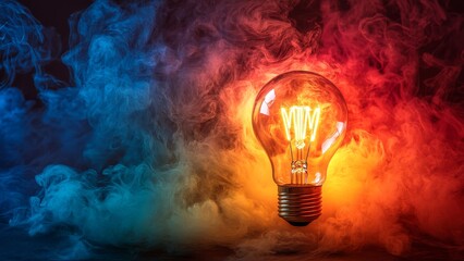 Wall Mural - Vibrant smoke lights up a colorful bulb display