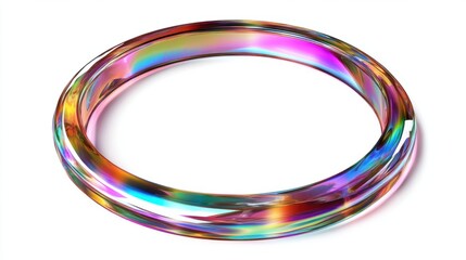 Leinwandbilder - A bold annular holographic frame with shimmering rainbow effects and sharp edges, isolated on a bright white background