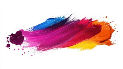 Poster - Vibrant and Colorful Brush Stroke on White Background, Artistry with Dynamic Swirls of Purple, Blue, Pink, Red, and Orange for Creative Design Projects