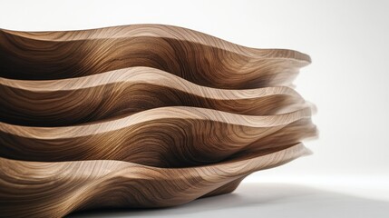 Poster - Abstract Layers of Curved Wood with Smooth Finish Creating a Unique Artistic Display for Interior Design and Modern Aesthetic Concepts