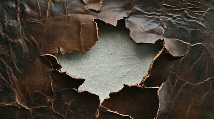 Poster - Close-Up of Distressed Leather with Torn Edges Revealing Soft Fabric Underneath, Perfect for Textures and Backgrounds in Creative Projects