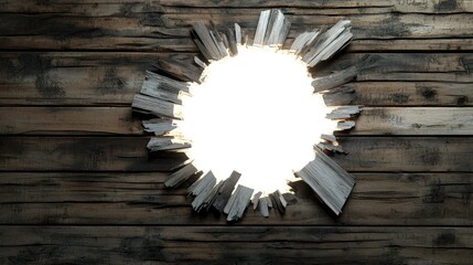 Poster - Abstract burst of light through a rustic wooden background creating a dramatic focal point with intricate textures and shadows in a minimalist design aesthetic