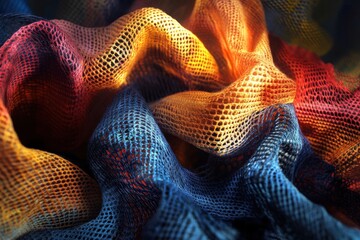 Wall Mural - Colorful Netted Fabric Draped in Soft Waves