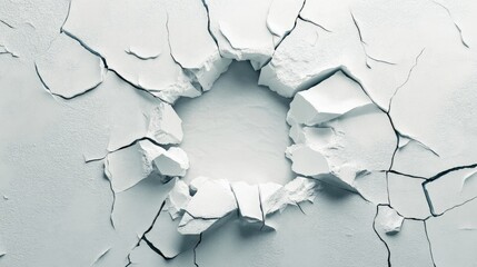 Poster - Cracked Wall Texture with Fragmented Pieces Creating an Open Space, Highlighting Architectural Details and Structural Damage in a Minimalistic Style