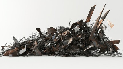 Poster - A Pile of Rusty Metal Scrap and Twisted Wiring Heap on a White Background for Texture, Background, or Recycling Concepts in Industrial Context