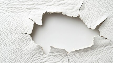 Poster - Cracked White Wall Surface with Peeling Edges Revealing Blank Space, Ideal for Backgrounds or Texture Applications in Design Projects
