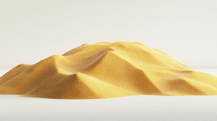 Poster - A Textured Mound of Fine Yellow Grain Set Against a Soft Neutral Background, Ideal for Illustrating Natural Elements, Agriculture, and Organic Products