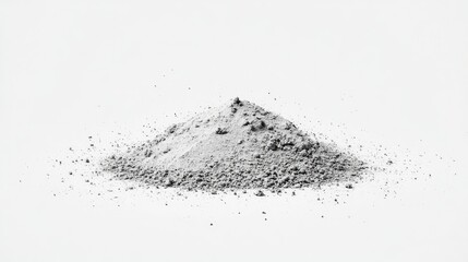 Poster - Fine Gray Powder Pile on a Smooth White Surface for Backgrounds, Textures, or Creative Projects in Various Art and Design Applications