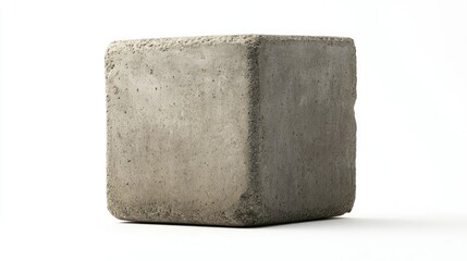 Poster - A minimalist concrete cube sculpture highlighting the texture and raw beauty of urban materials set against a clean white background for modern design inspiration.