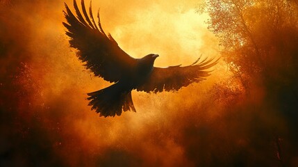 Wall Mural - Majestic Eagle in Fiery Sunset: A Wildlife Masterpiece