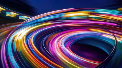 Poster - Vibrant Light Trails Captured in Motion on a Dark Night, Showcasing Colorful Abstract Patterns and Dynamic Energy Flowing Through the Scene