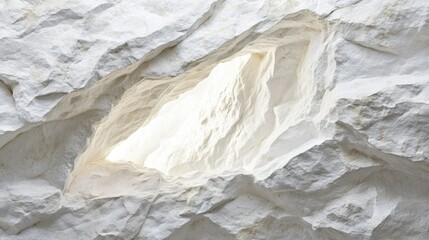 Poster - Textured White Rock Formation with Natural Cavern Illuminated by Soft Light, Displaying Organic Shapes and Intricate Patterns in a Pale Color Palette