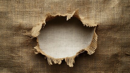 Poster - Textured Background with Torn Burlap Fabric Revealing Soft Fabric Underneath in Natural Light for Creative Design and Artistic Composition Ideas