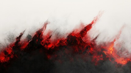 Poster - Abstract depiction of fiery flames with vibrant reds and oranges contrasted against a light background, illustrating the intensity and energy of fire in a dynamic composition