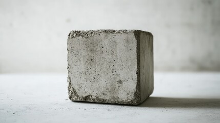 Poster - A Solid Concrete Cube Displaying a Textured Surface on a Minimalistic Background Offering Versatile Architectural and Design Applications for Creative Projects