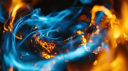 Poster - Captivating Abstract Flames in Blue and Orange Colors, Evoking a Feeling of Intense Energy and Motion, Perfect for Creative Projects and Visual Art