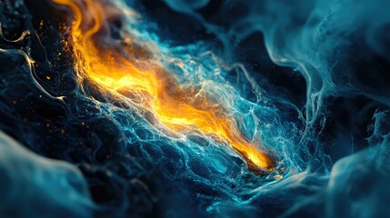 Poster - Abstract Energy Flow with Bright Orange and Deep Blue Colors Capturing the Essence of Dynamic Movement and Fluidity in a Visual Representation of Power