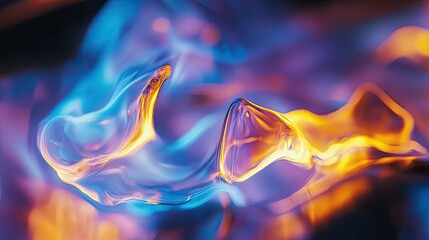 Poster - Abstract flowing colors of orange and blue create a mesmerizing and dynamic visual effect, resembling fluid movement and ethereal shapes against a dark background.