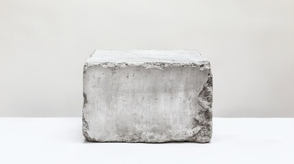 Poster - Textured Concrete Block on Minimalist Surface Against Light Background, Ideal for Architectural, Design, and Modern Art Concepts, Showcasing Raw Materials and Industrial Aesthetics