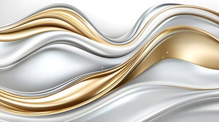 Poster - Elegant gold and silver waves abstract design digital art modern aesthetic minimalist style