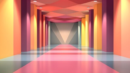 Poster - Colorful geometric hallway modern art space digital artwork vibrant environment wide angle view