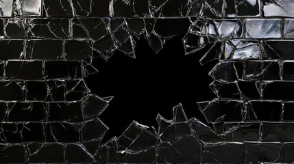 Poster - Fragmented Structure with Broken Black Tiles Revealing a Dark Void Behind, Symbolizing Destruction, Damage, and The Passage of Time in Urban Environments