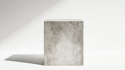 Poster - Minimalist Concrete Cube on Light Background with Soft Shadow, Stylish Decorative Element for Modern Interior, Architectural Design Inspiration, Clean Aesthetic Appeal