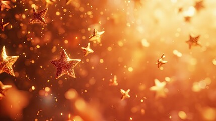 Poster - Glimmering Golden Stars Floating in a Dreamy Atmosphere with Sparkling Particles, Creating a Magical and Enchanting Scene Full of Warmth and Light