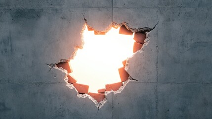 Poster - Cracked Wall With Breakthrough Showing Bright Light Glowing Through, Concept of Hope, Freedom, Change, and New Opportunities for Creative Projects and Designs