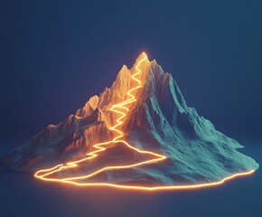 Wall Mural - glowing path to mountain peak: abstract 3d landscape
