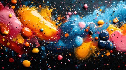 Poster - A vibrant abstract composition of colorful paint splashes on a dark background.