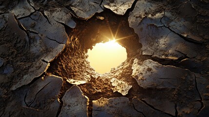 Poster - Sunlight Emerging Through Cracked Earth Surface, Symbolizing Hope and Resilience in Nature's Fragility Amidst Environmental Challenges and Drought Conditions