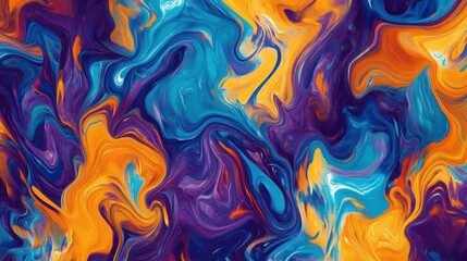 Poster - A vibrant abstract swirl of orange, blue, and purple colors creating a fluid artistic design.