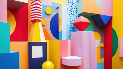 Poster - A vibrant arrangement of geometric shapes and colors creating a playful, artistic backdrop.