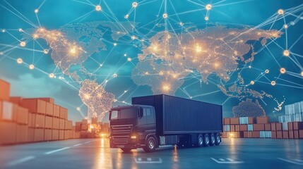 Wall Mural - logistics international delivery concept, world map with logistic network distribution on background