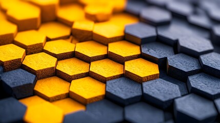 Poster - Dynamic hexagonal patterns in black and yellow abstract art digital design modern environment close-up perspective