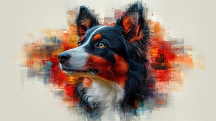 Poster - A vibrant artistic depiction of a dog's head against a colorful abstract background.