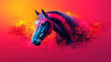 Poster - A vibrant artistic depiction of a horse's head against a colorful abstract background.