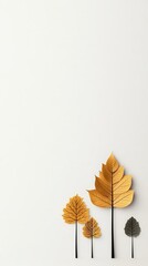 Poster - Golden leaf accents scattered naturally, clean white backdrop with space for text to shine.