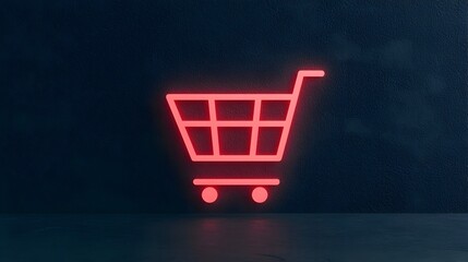 Wall Mural - Neon Shopping Cart Icon on Dark Background